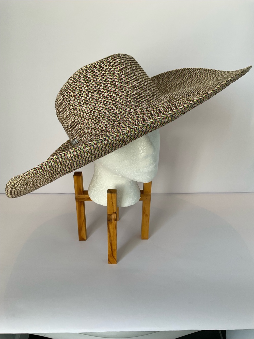 NWT San Diego Hat Co. Wide Brim Braided Straw Sun Hat in Neutral Multi-Color